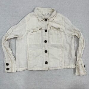 Nicole Miller Womens Linen Button Up Jacket Size L White Lightweight Coastal